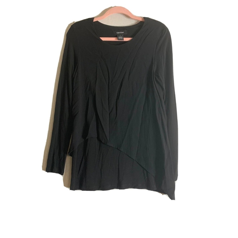 Karen Kane Top Womens S Black Asymmetrical Layered Long Sleeve Blouse Goth Edgy